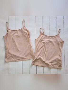 Womens GAP Camisole Cami - Lot of 2 Adjustable Straps Stretch Beige Tan Top - M